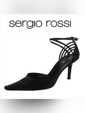 Sergio Rossi Italian Leather D'Orsay Pumps Caged Heel Black 38½ Balletcore